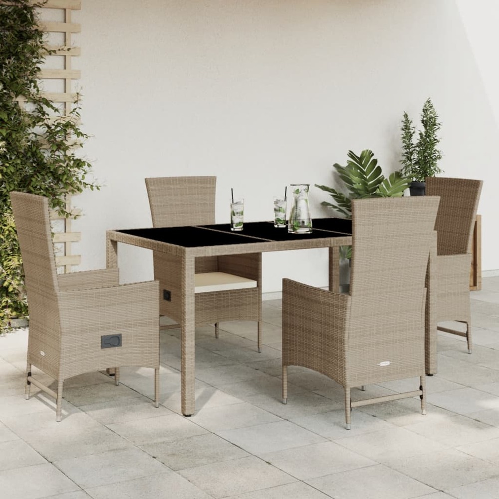 Ensemble à manger de jardin avec coussins 5pcs beige poly rotin