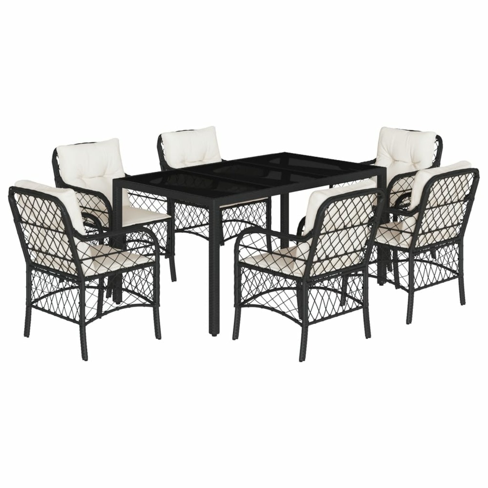 Ensemble à manger de jardin coussins 7pcs noir résine tressée