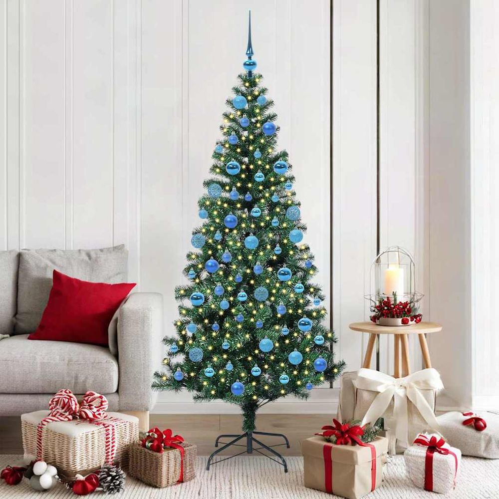 Décoration noël intérieur : sapin artificiel 1.80m avec lumières et boules dorées