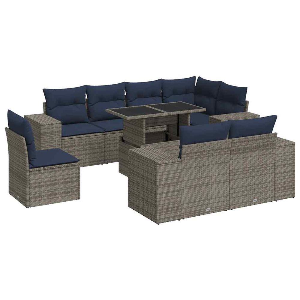 Salon de jardin avec coussins 9 pcs gris résine tressée acacia
