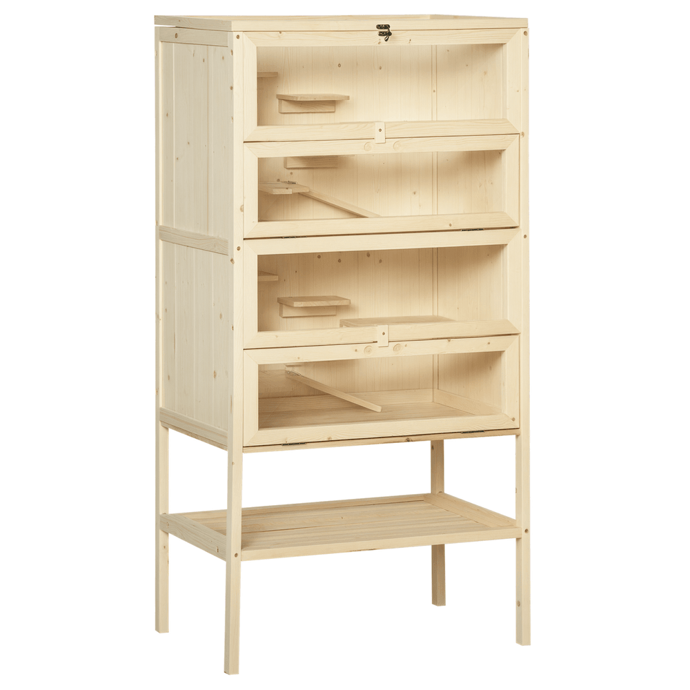 Cage hamster bois sapin multi-niveaux avec rangement inférieur 60x40x120cm