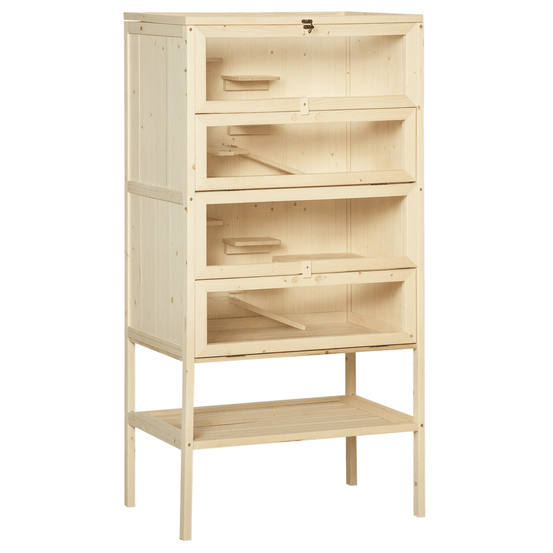 Cage hamster bois sapin multi-niveaux avec rangement inférieur 60x40x120cm