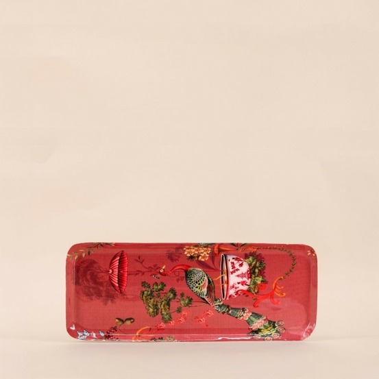 Plateau en métal laqué rose asian fauna 40x16cm