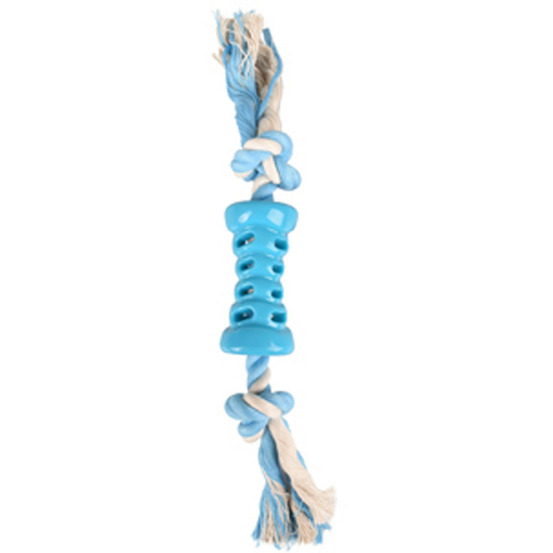 Jeux tube + corde bleu 35 cm lindo en tpr pour chien