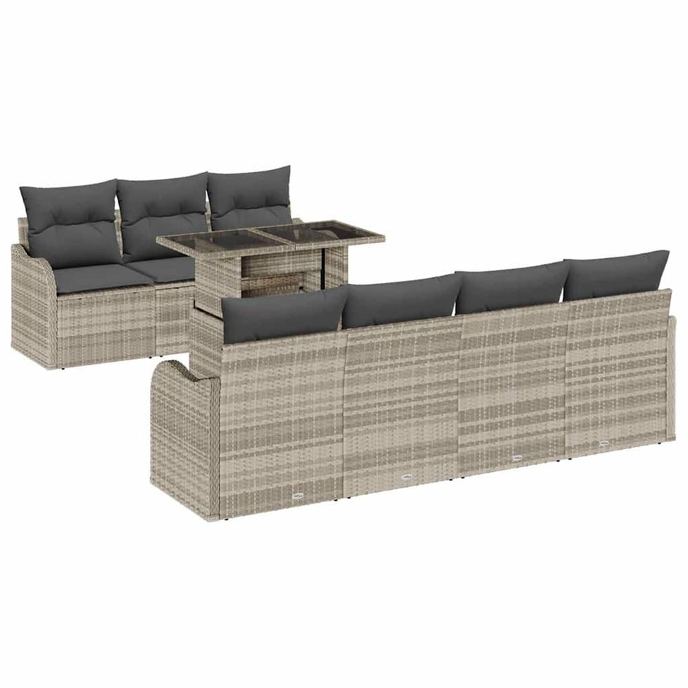 Ensemble de canapé de jardin 8 pc gris clair polyrotin