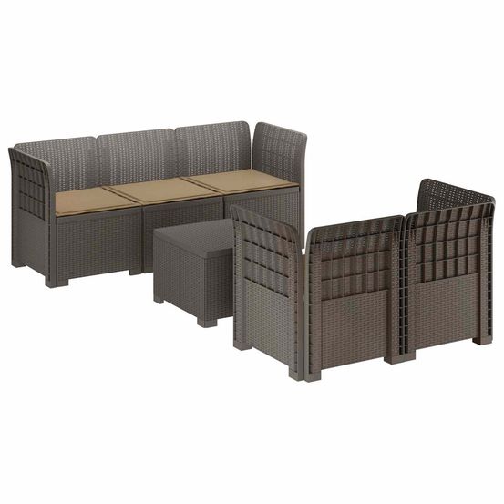 Canapé de jardin 5 places avec coussins aspect rotin pp