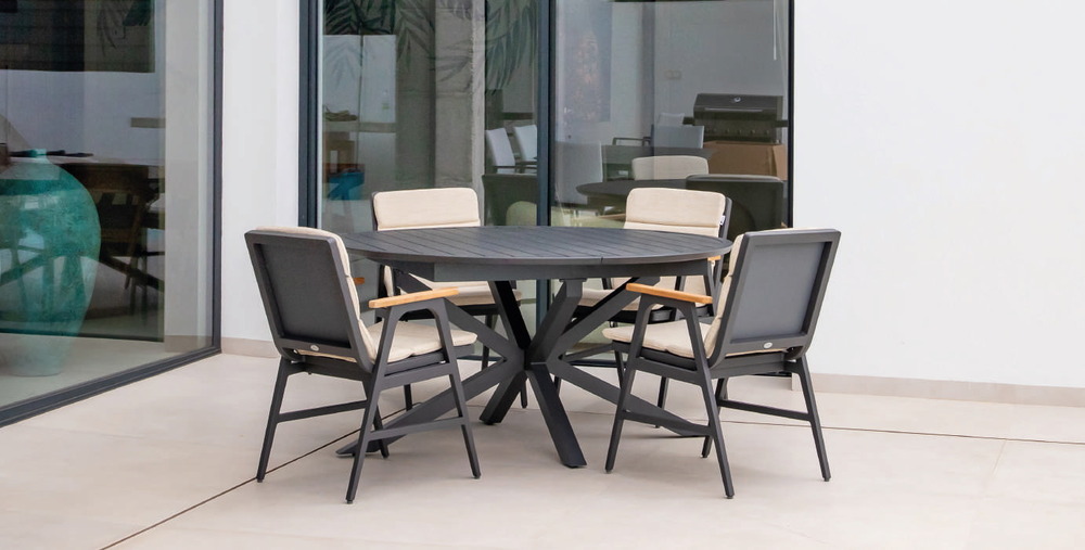 Salon de jardin à manger - madeira arran - en aluminium - table extensible et 6 fauteuils