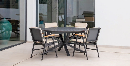 Salon de jardin à manger - madeira arran - en aluminium - table extensible et 6 fauteuils