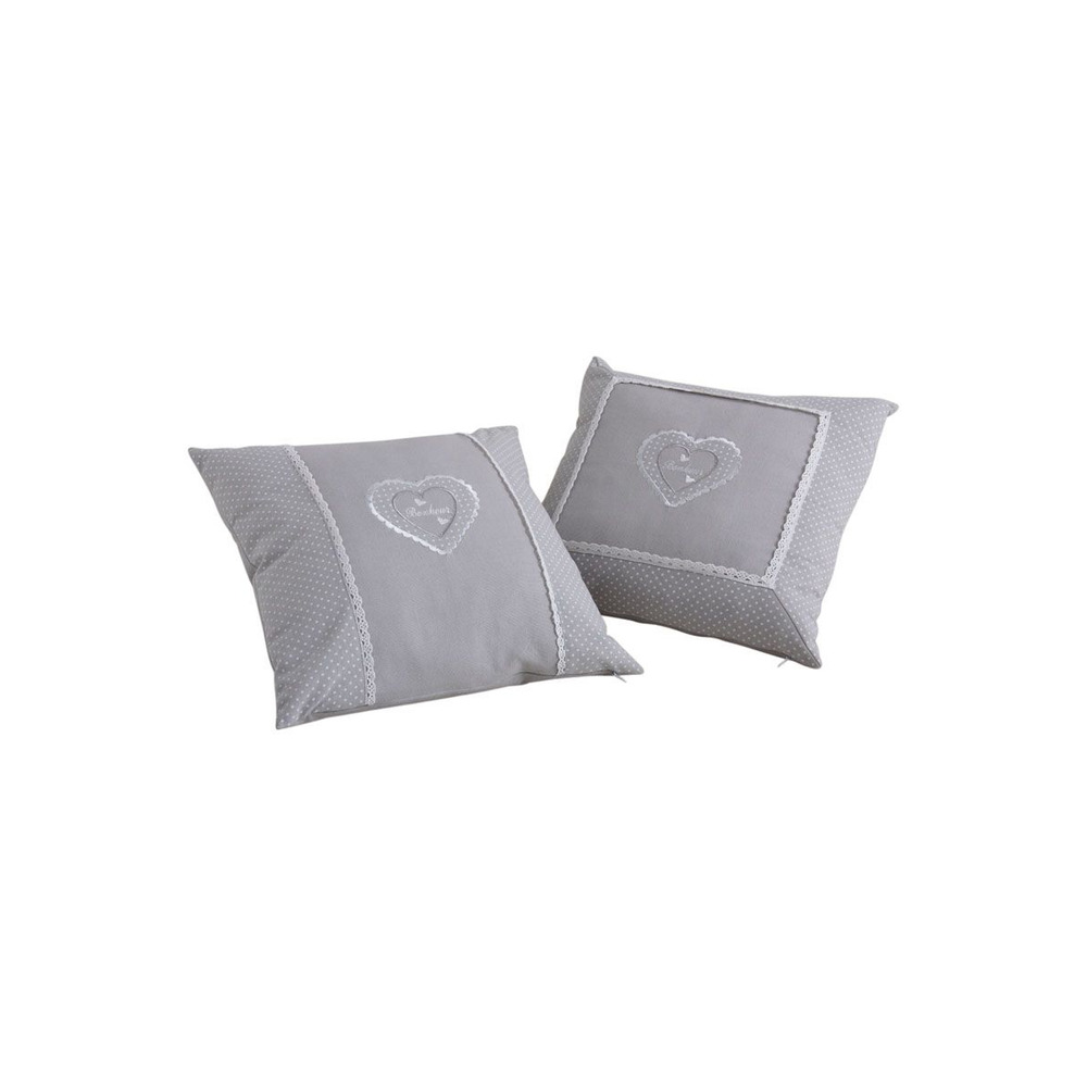 Coussins carrés gris avec coeur (lot de 2)
