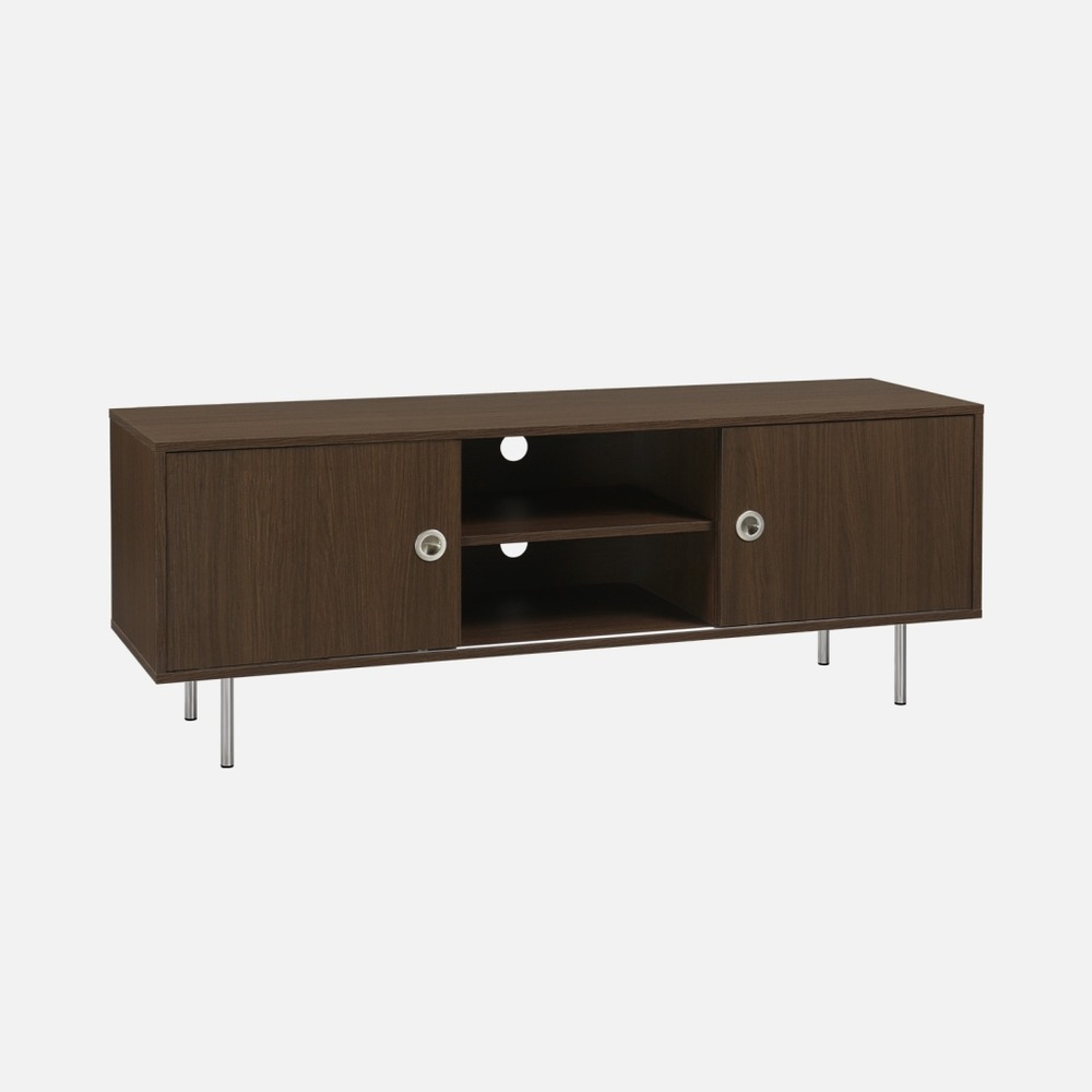 Meuble tv vintage décor bois et acier inoxydable 2 portes coulissantes 140cm - shelby