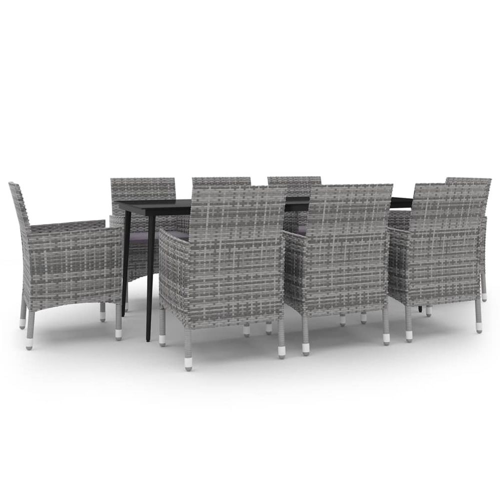 Ensemble à dîner salon de jardin meuble d'extérieur coussins 9 pièces résine tressée verre