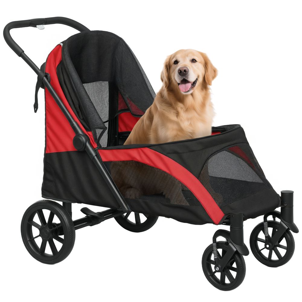 Poussette grand chien acier oxford extérieur animaux jusqu'à 30kg 124x67x100cm noir