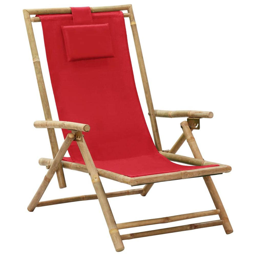 Fauteuil pliant inclinable en bambou rouge et tissu