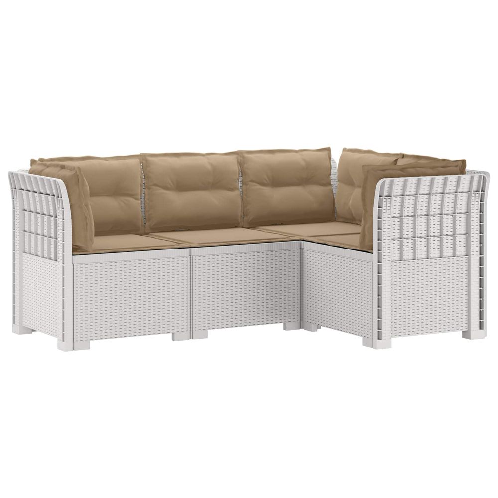 Canapé de jardin 4 places avec coussins aspect rotin pp blanc