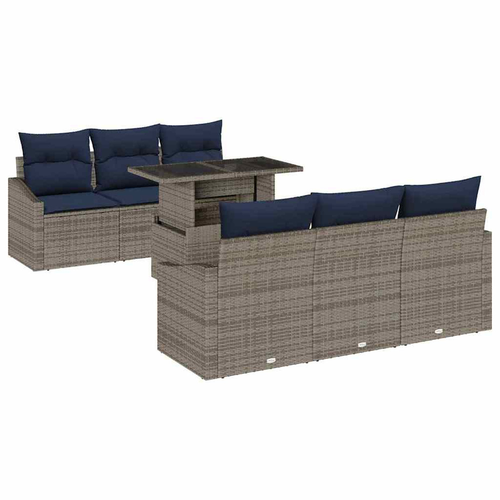Ensemble de canapé de jardin avec coussin 7 pcs gris polyrotin