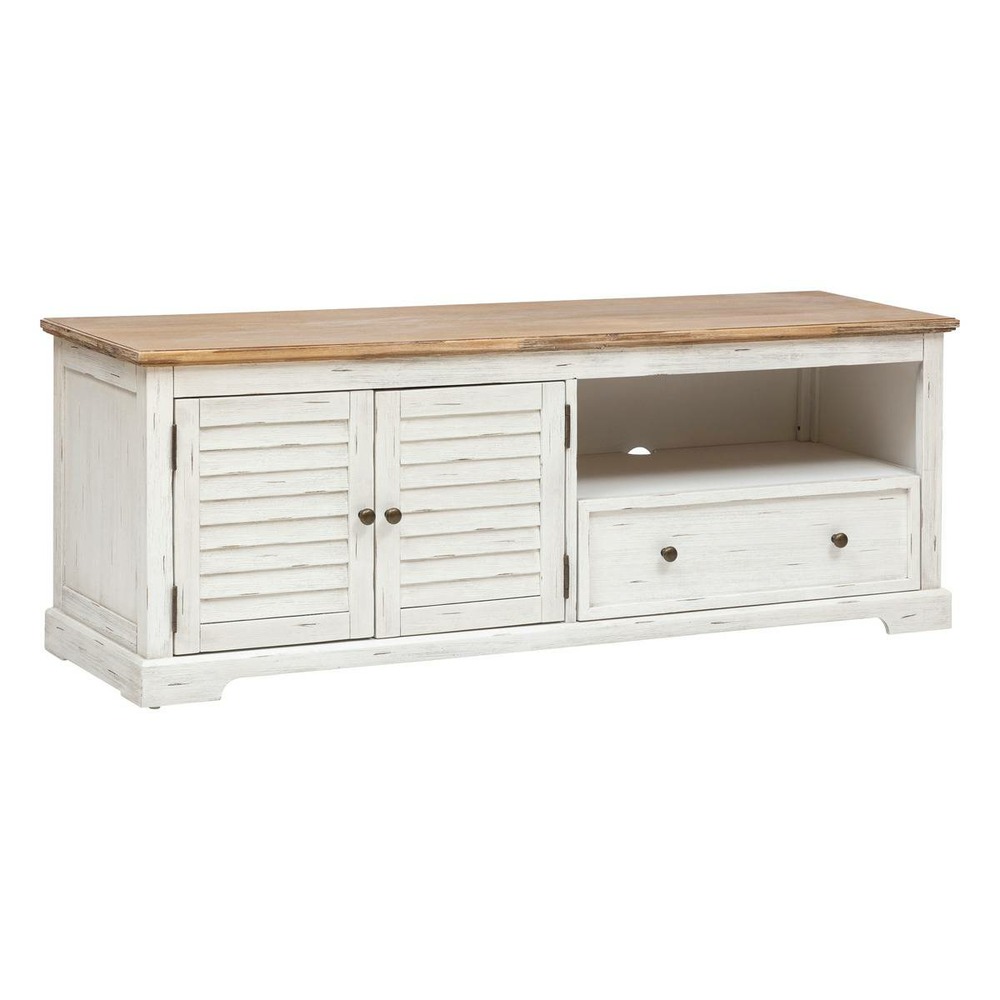 Meuble tv olbia en métal & acacia 140x40cm blanc