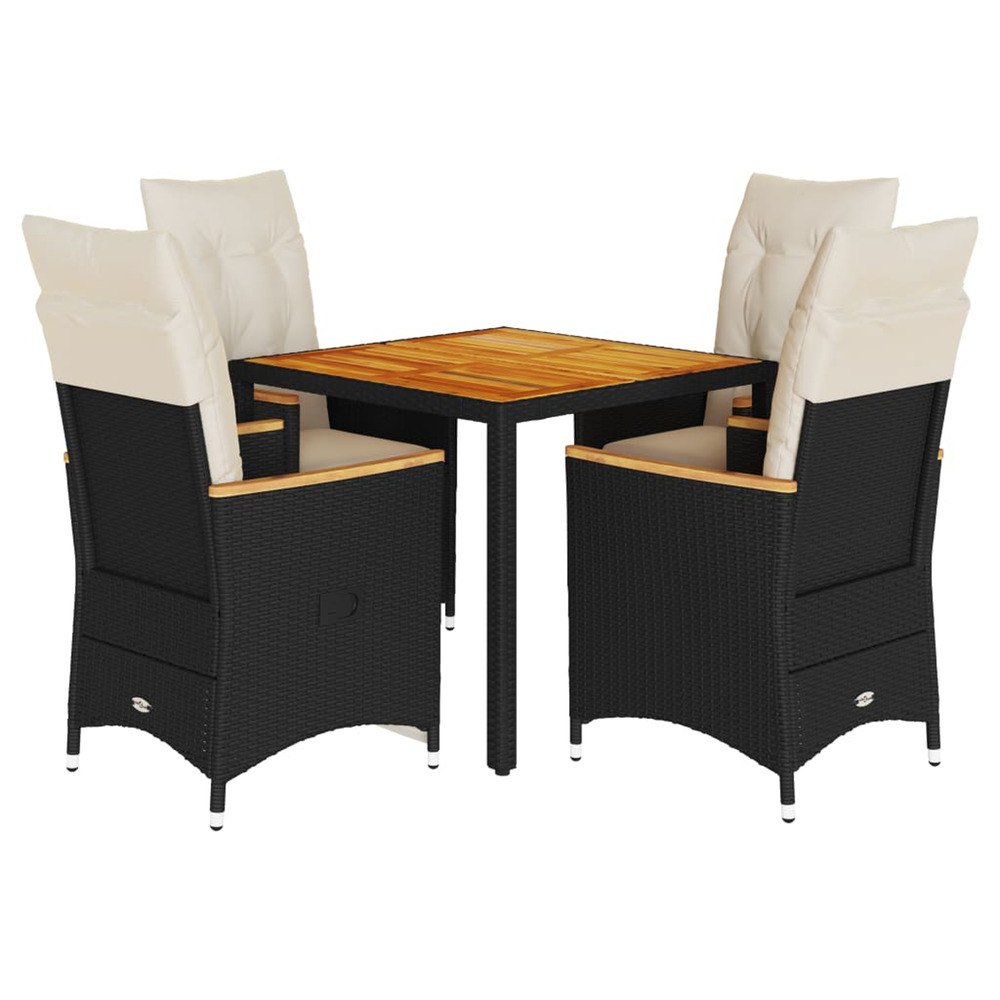 Ensemble à manger de jardin coussins 5pcs noir résine tressée