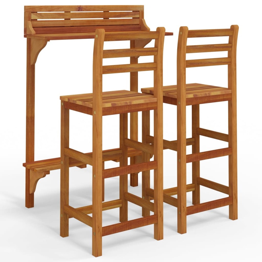Ensemble de bar de balcon 3 pcs bois d'acacia massif