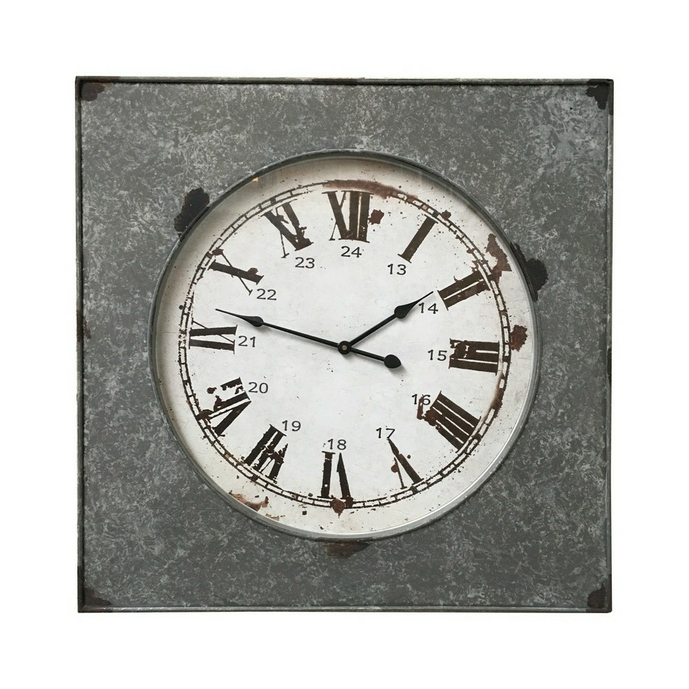 Grande horloge murale décorative vintage salon métal gris blanc 62.5cm