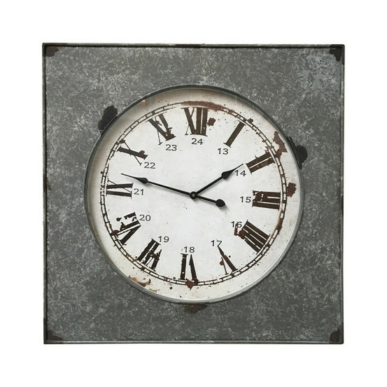 Grande horloge murale décorative vintage salon métal gris blanc 62.5cm