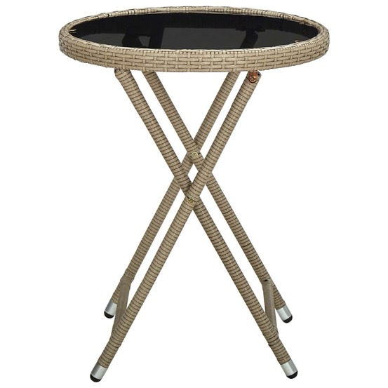Table à thé beige 60 cm résine tressée et verre trempé