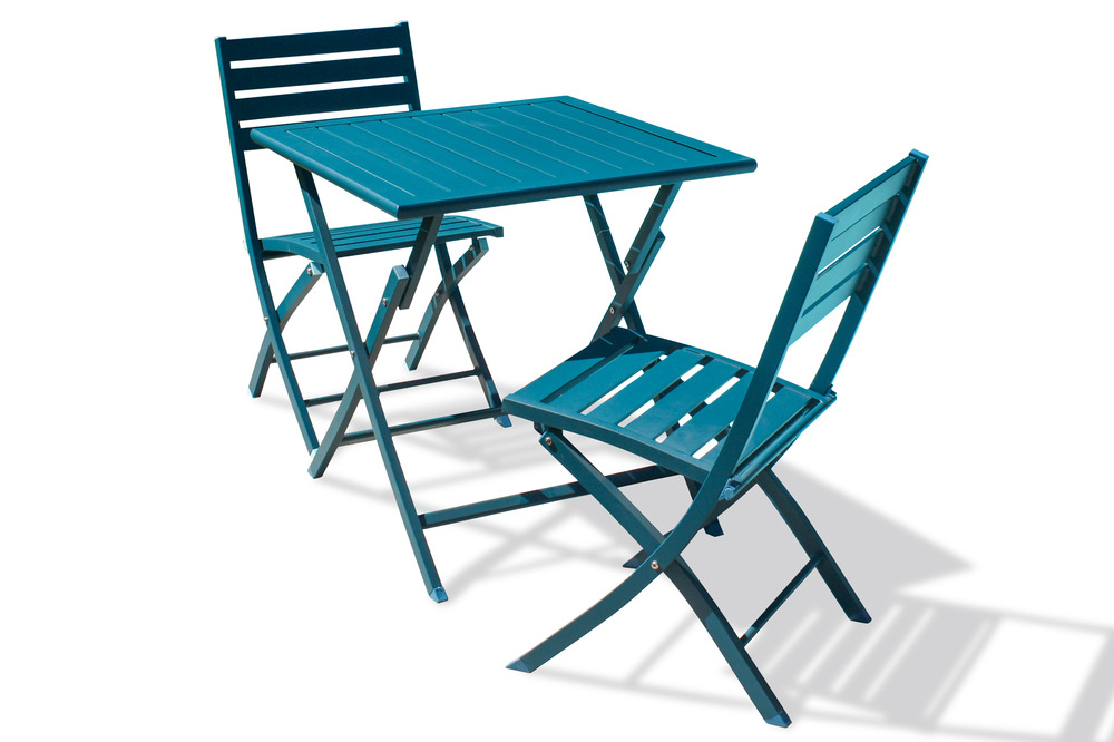 Ensemble repas marius 70 cm 2 places en aluminium bleu canard