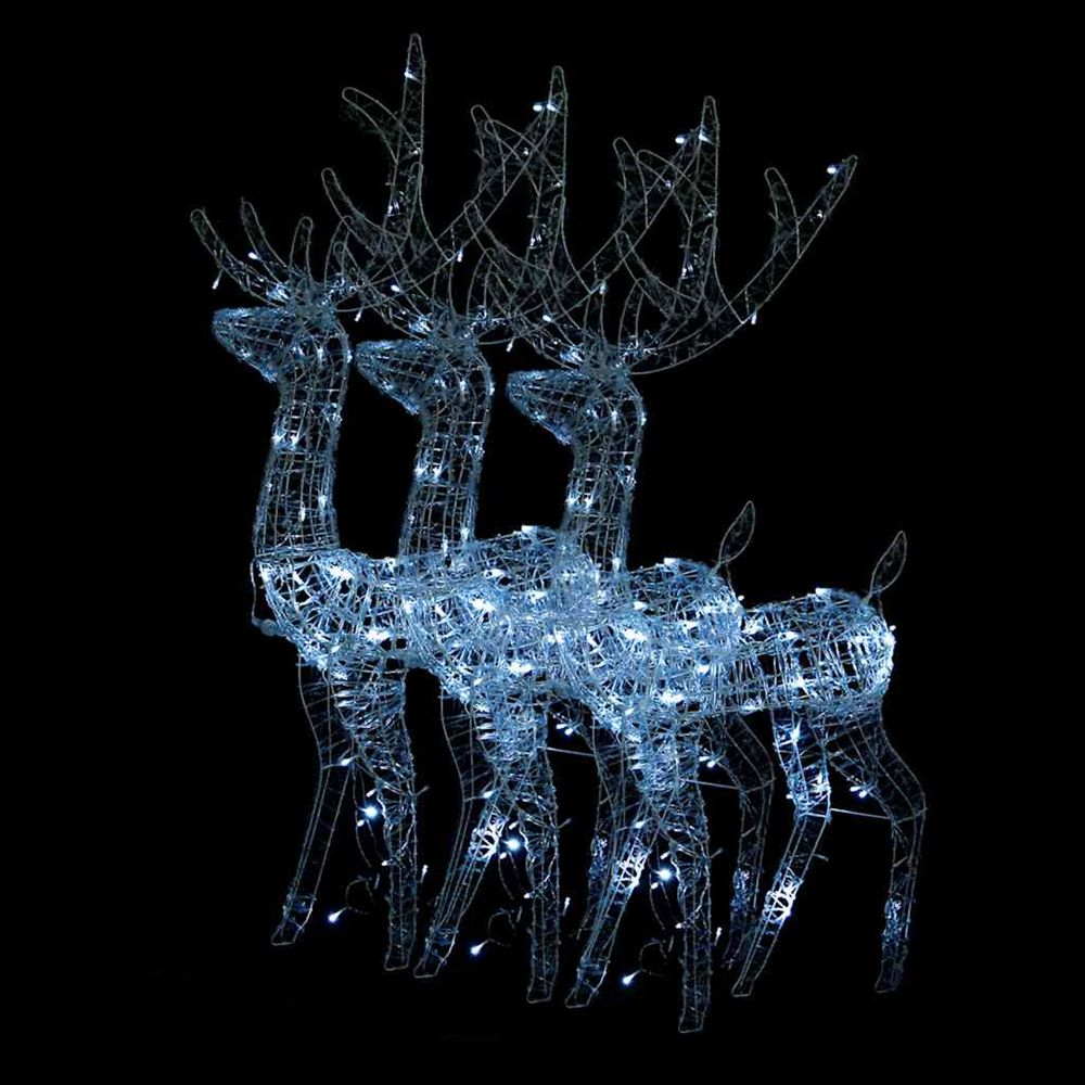Décorations de noël de renne acrylique 3 pcs 128 cm blanc froid