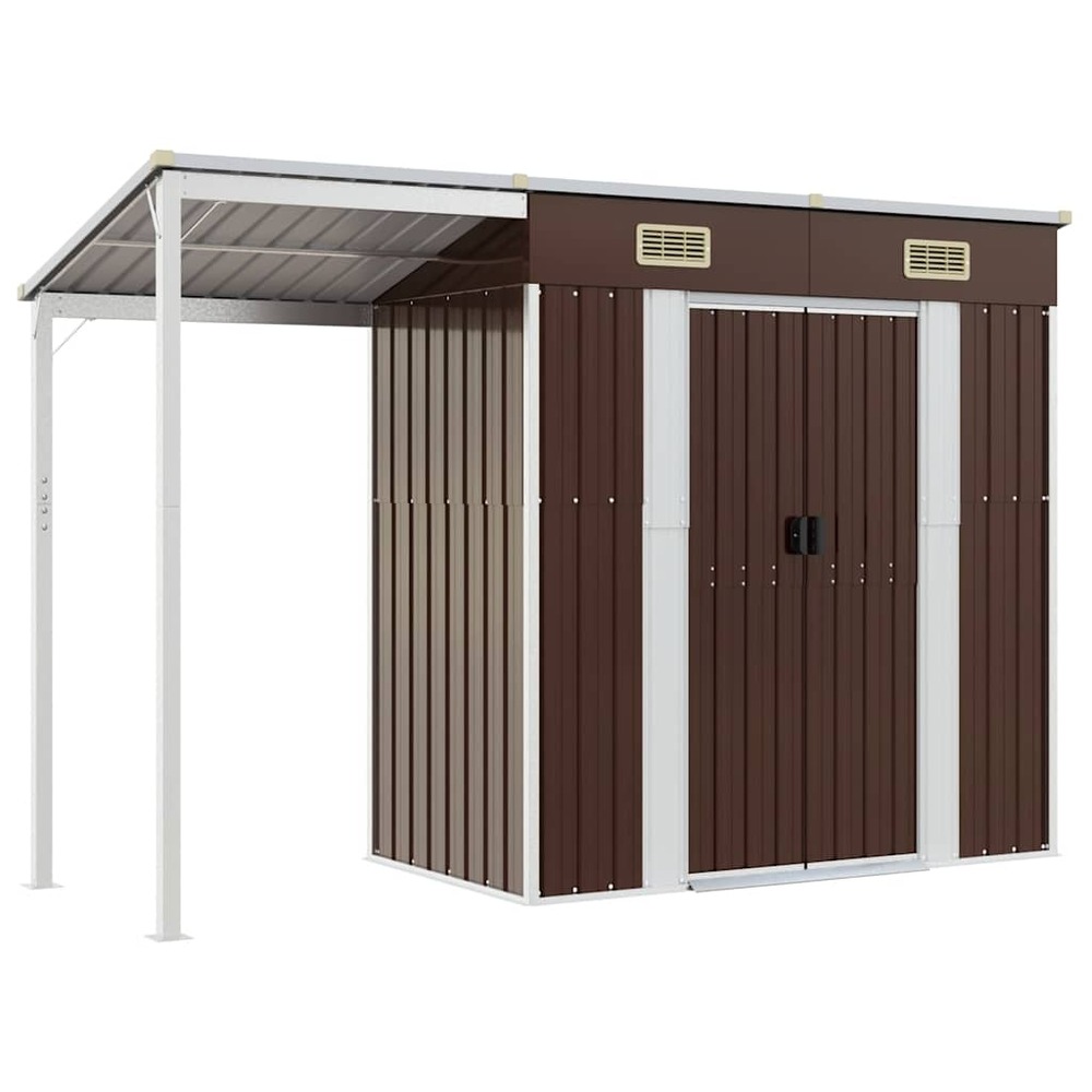 Abri de jardin avec toit prolongé marron 277x107x181 cm acier