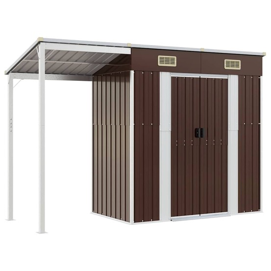 Abri de jardin avec toit prolongé marron 277x107x181 cm acier
