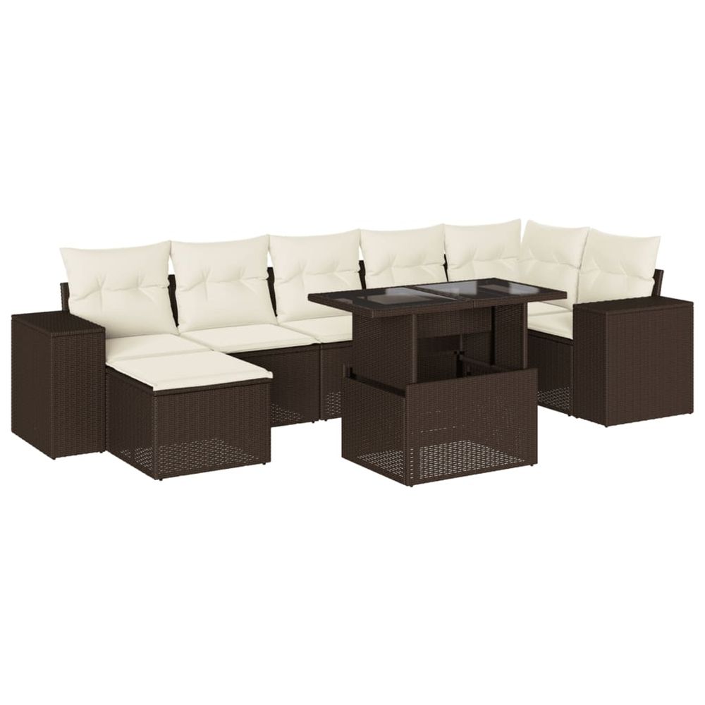 Salon de jardin 8 pcs avec coussins marron résine tressée