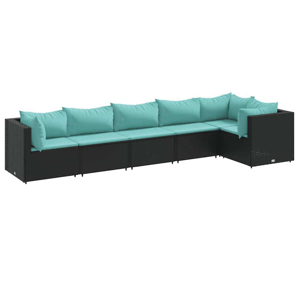 Salon de jardin 6 pcs avec coussins noir résine tressée