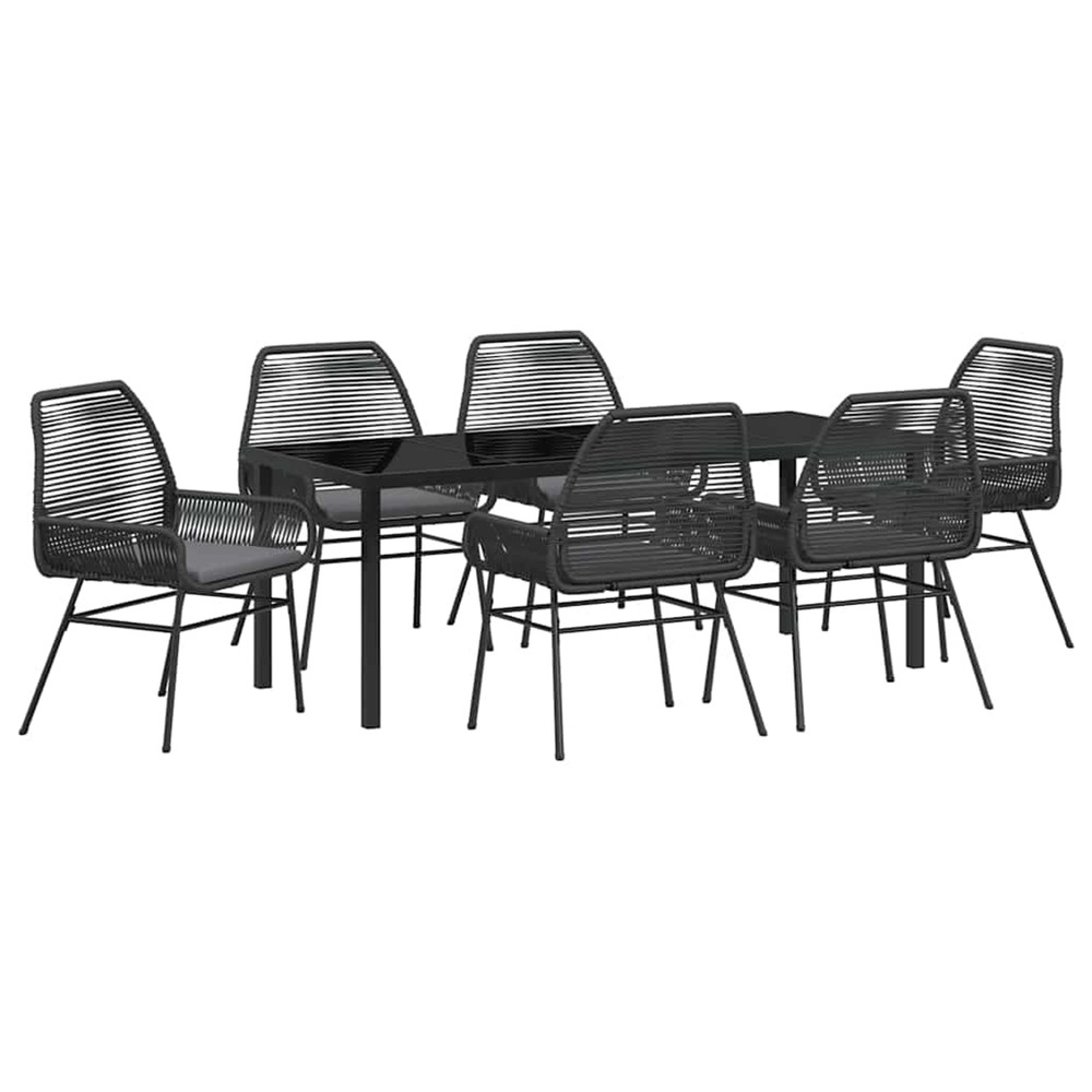 Ensemble de salle à manger pour jardin 7 pcs noir polyrotin