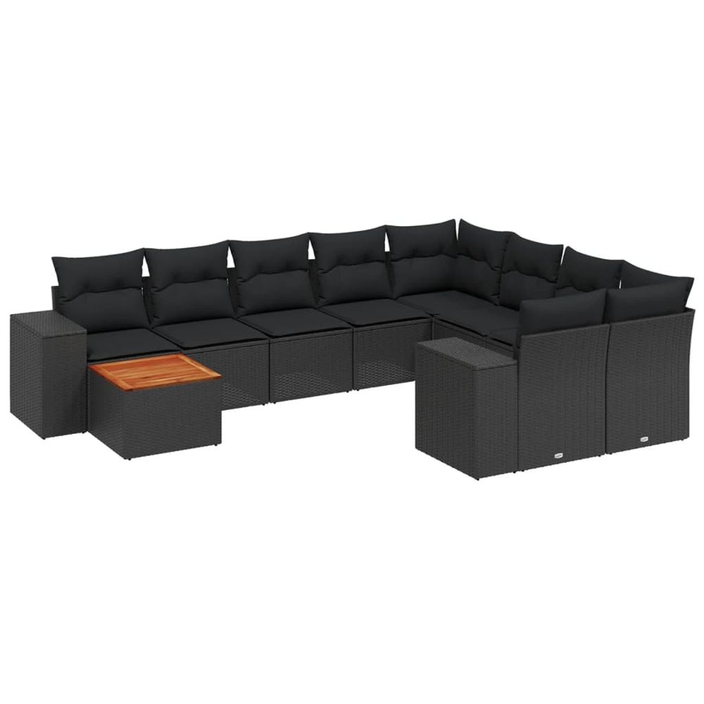 Salon de jardin 10 pcs avec coussins noir résine tressée