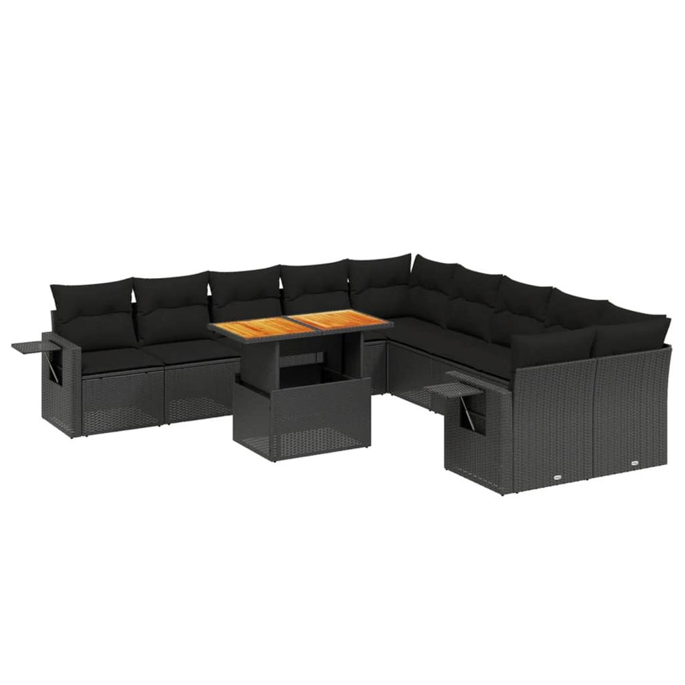 Salon de jardin 11 pcs avec coussins noir résine tressée