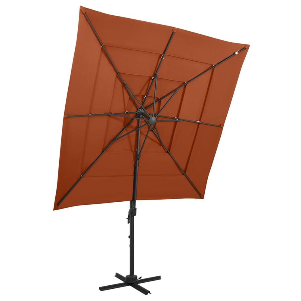 Parasol de jardin à 4 niveaux avec mât en aluminium terre cuite
