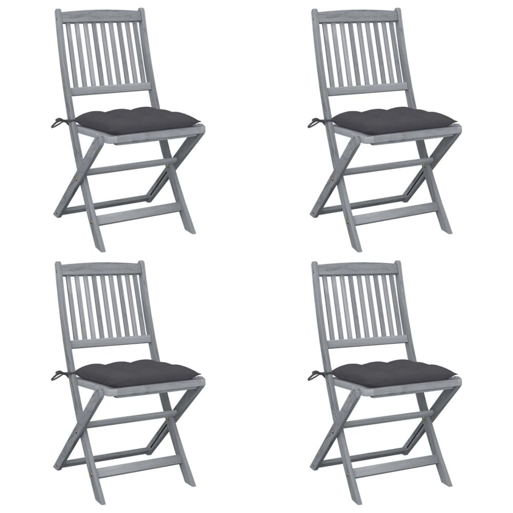 Chaises pliantes 4 pièces avec coussins en bois d'acacia massif