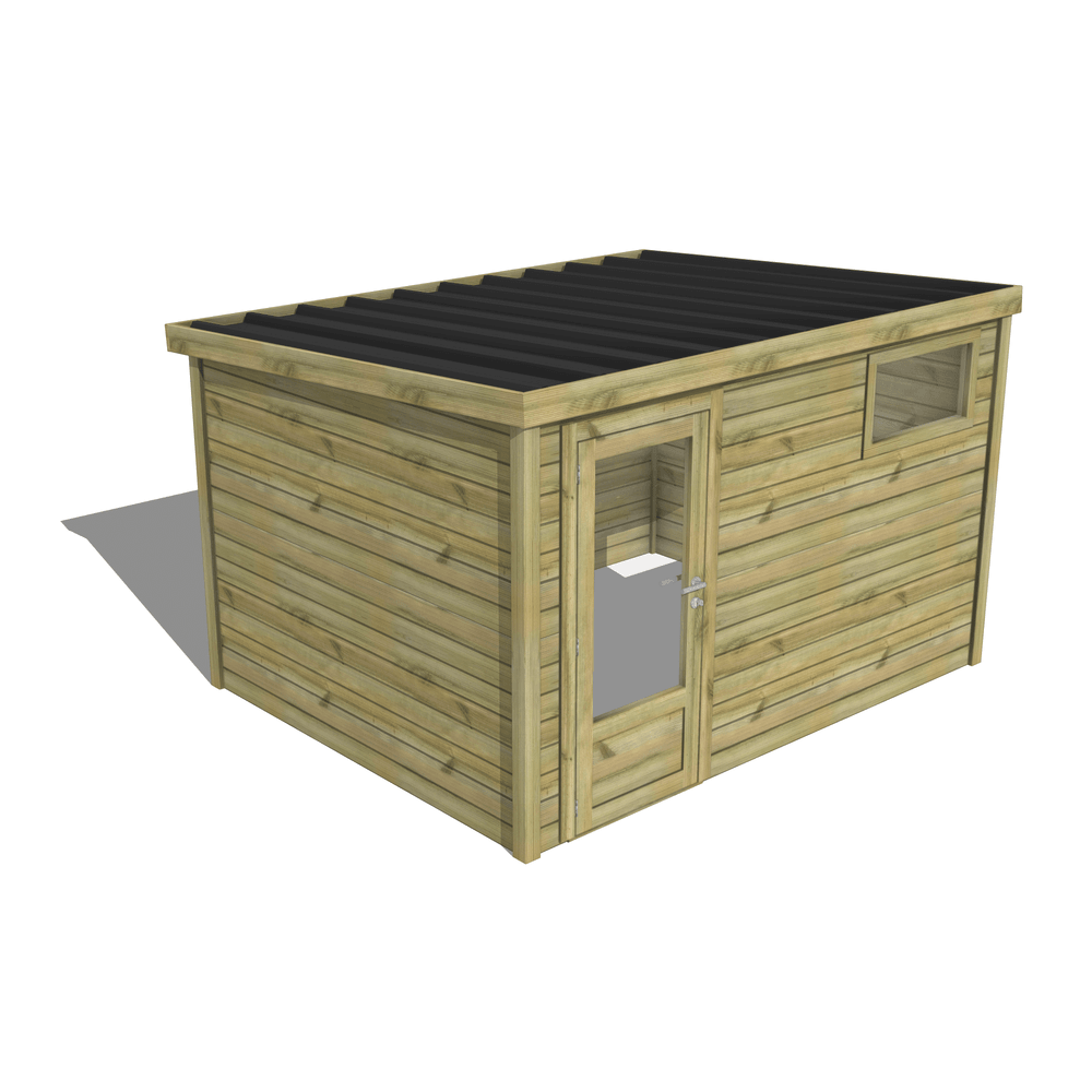 Abri de jardin bois pin traité autoclave 27mm - essentiel - 3,44x2,64m / 9m2 - bac acier - abri français