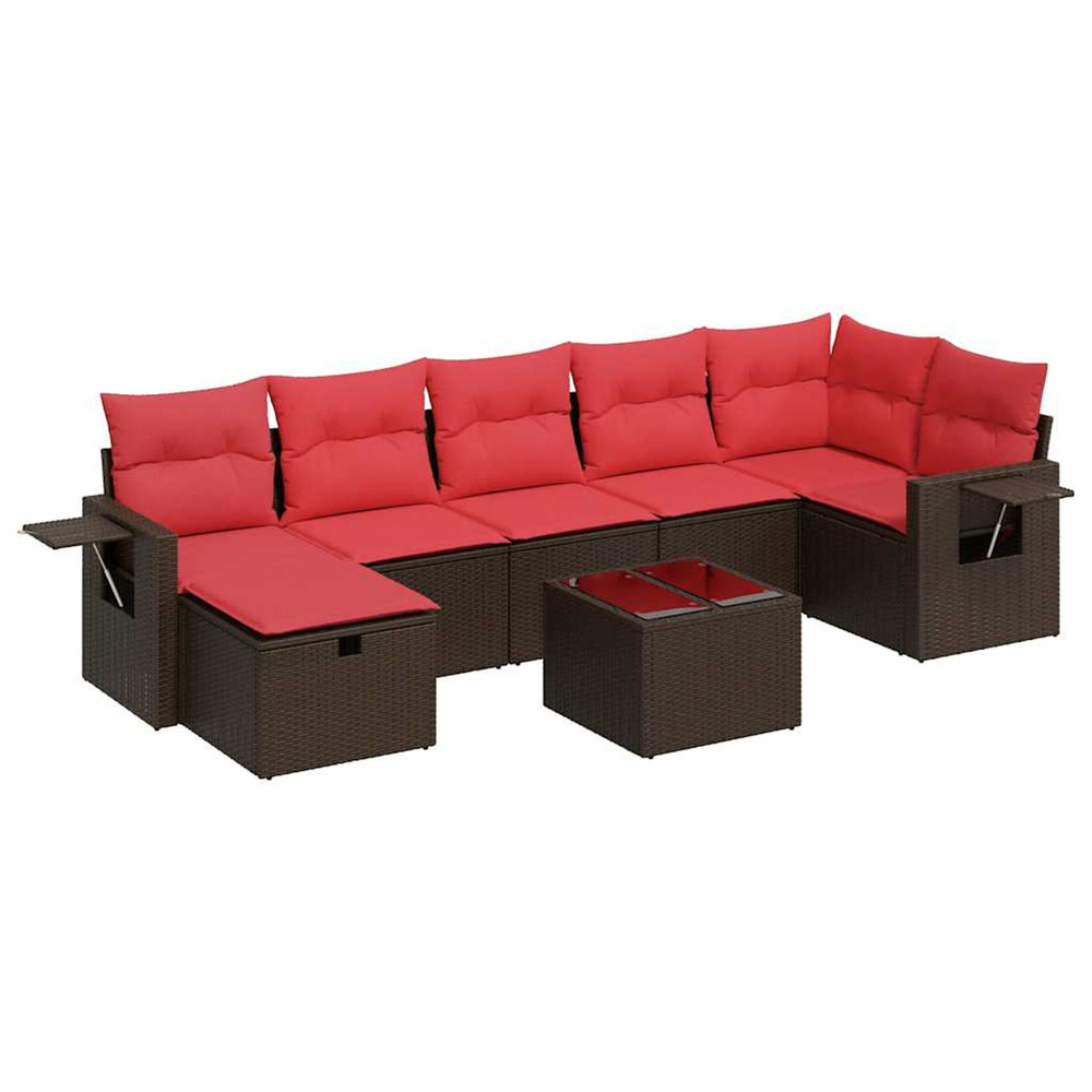 Salon de jardin 8 pcs avec coussins marron résine tressée