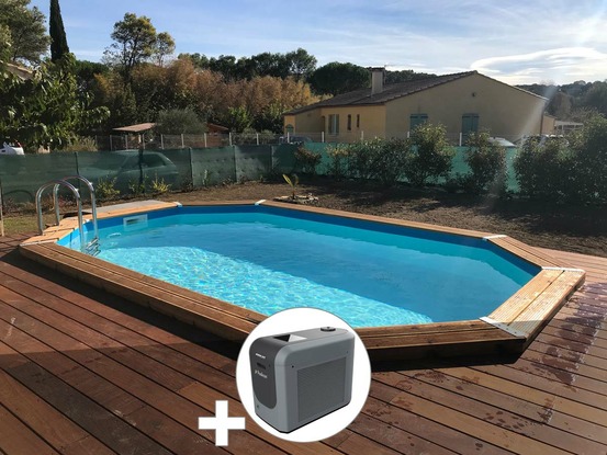 Kit piscine bois sunwater 4,90 x 3,00 x 1,20 m - liner beige + poolican