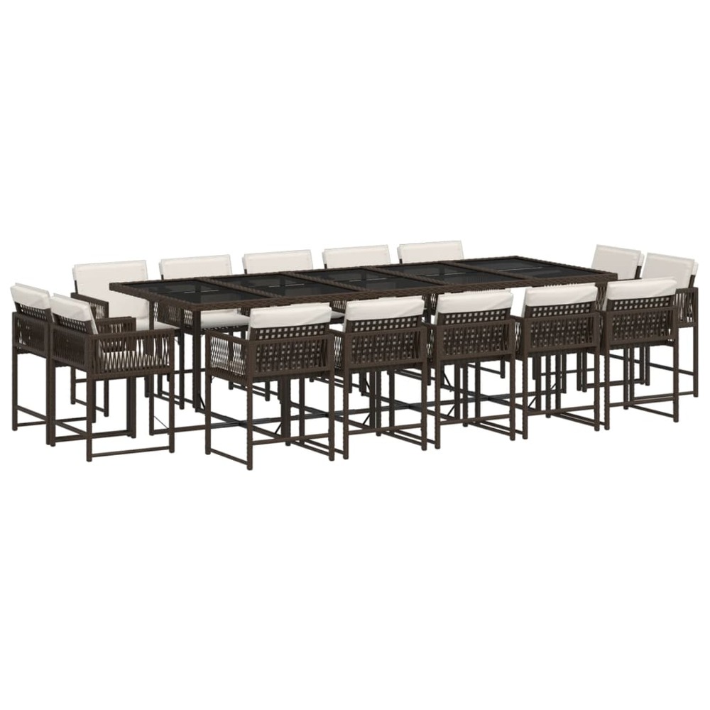 Ensemble à manger de jardin avec coussins 15 pcs marron rotin