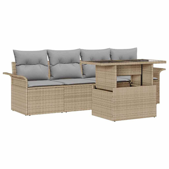 Ensemble de canapé de jardin 5 pcs beige poly rattan