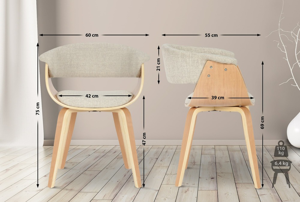 Lot de 2 chaises bruce en tissu