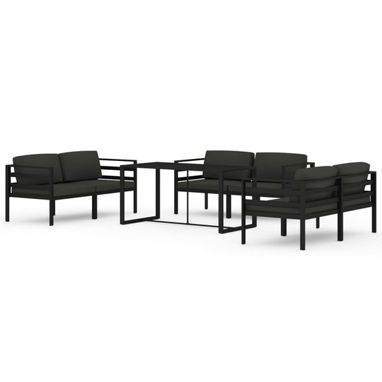 Salon de jardin 7 pcs avec coussins aluminium anthracite