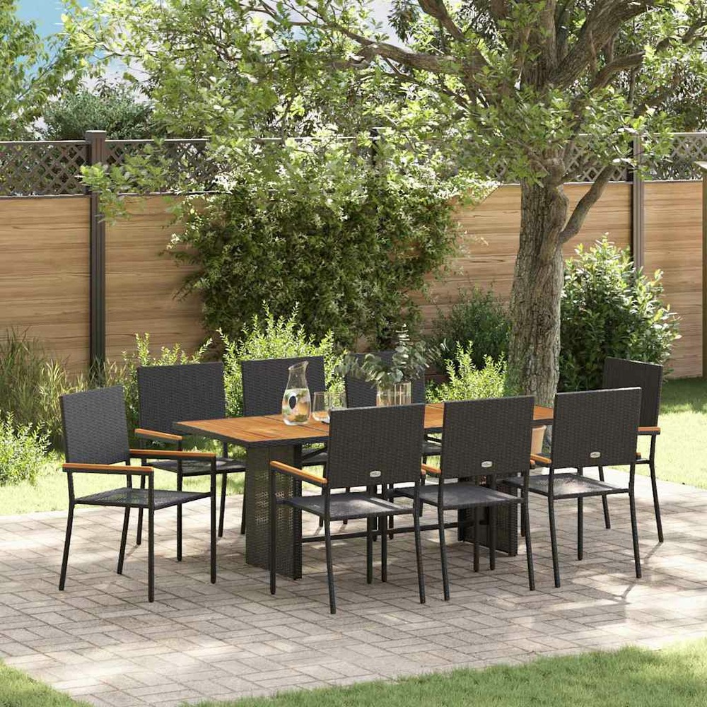 Ensemble de salle à manger pour jardin 9 pcs noir polyrotin