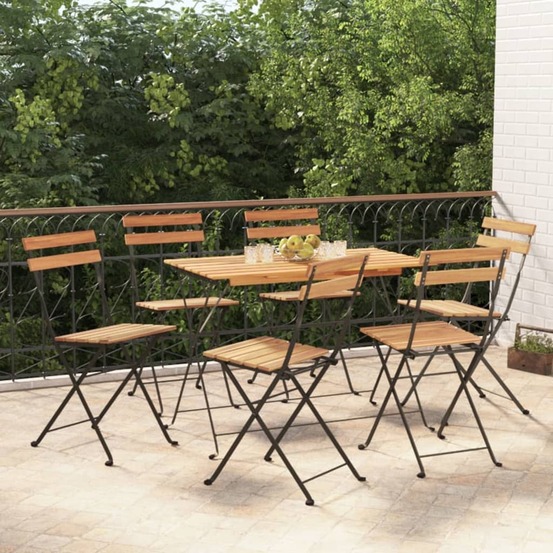 Ensemble de bistro pliable 7 pcs bois d'acacia solide et acier