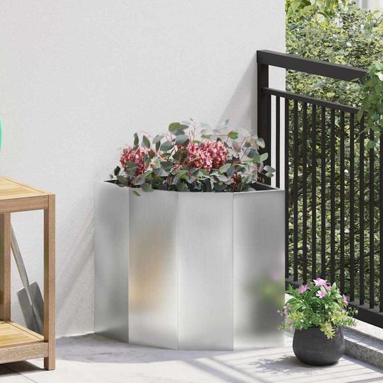 Jardinière d'angle acier galvanisé extérieur argent 45x45x50 cm