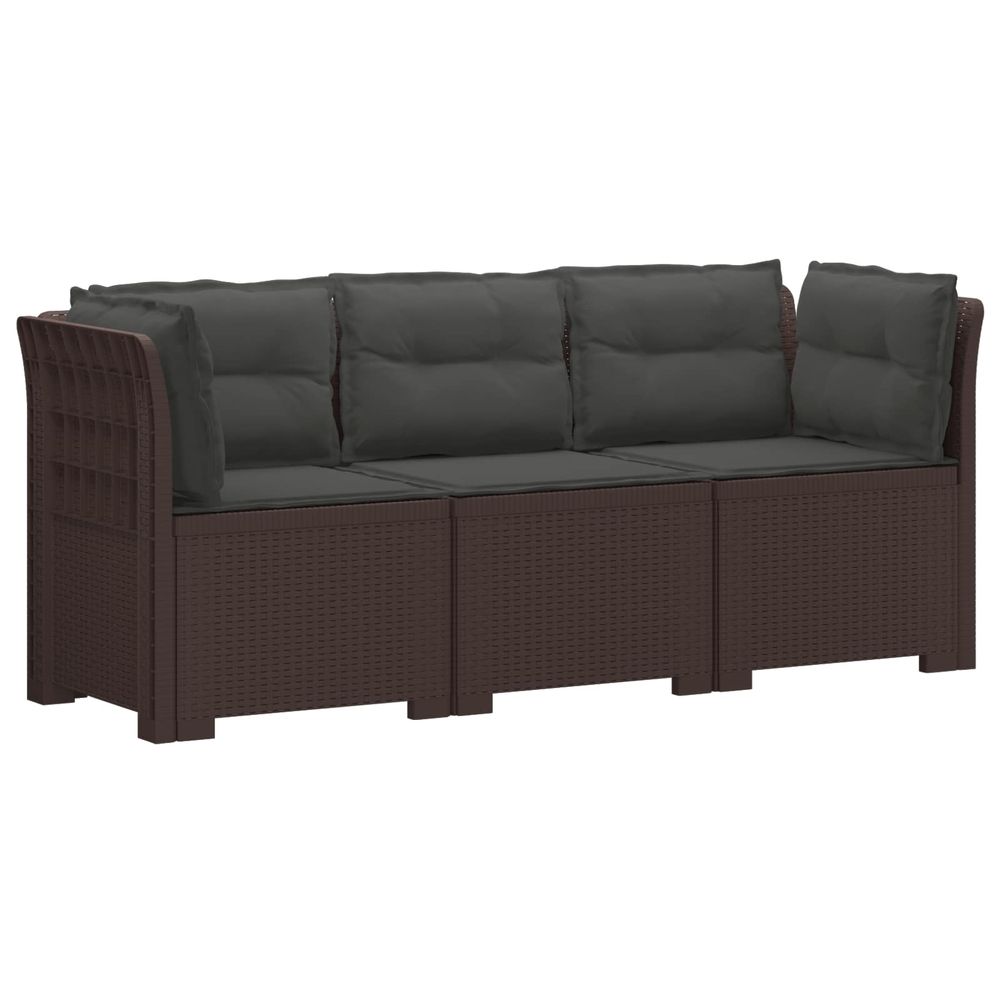 Canapé de jardin 3 places avec coussins look rattan pp marron