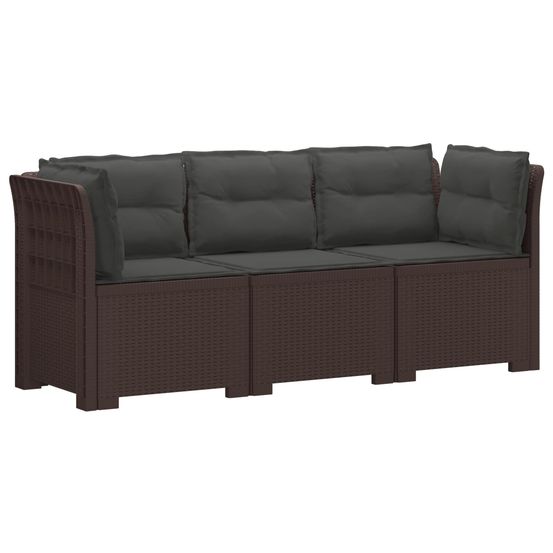 Canapé de jardin 3 places avec coussins look rattan pp marron