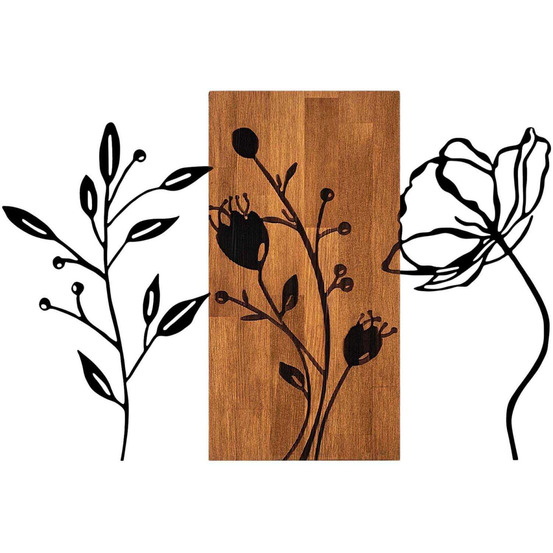 Décoration murale en bois et métal florale triple flowers