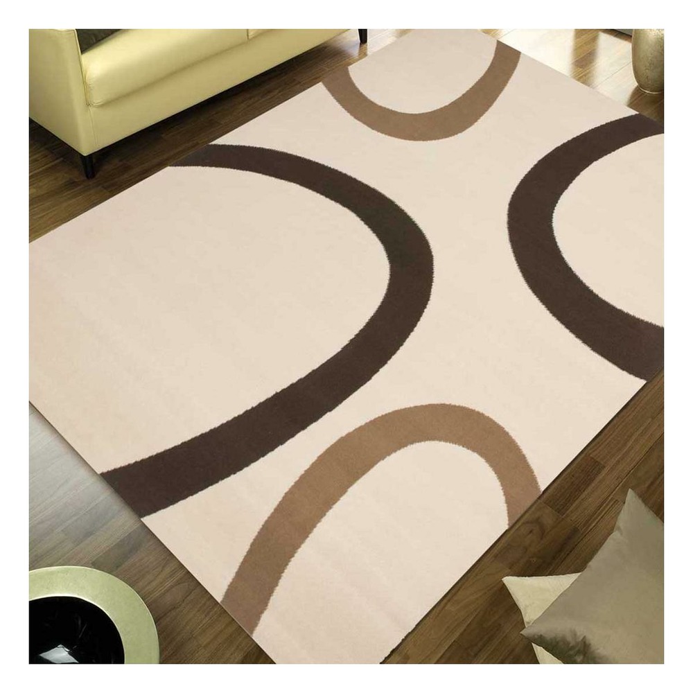 Tapis chambre 80x150 tissé beige rectangle motif rond lyn1 tempo